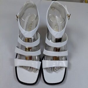 Petra Firenze Leather Sandals Block Heel Square Toe 8M White Made In Italy